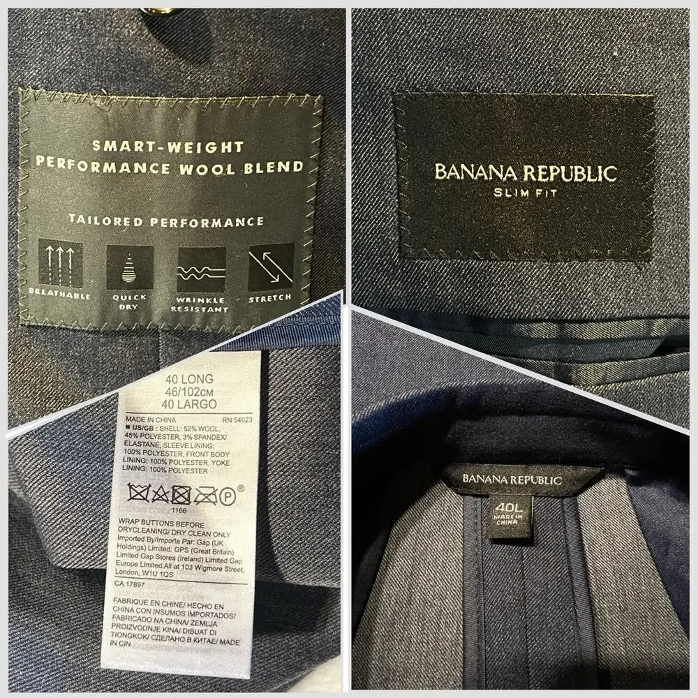 Banana Republic 40L 36x31 Slim Fit Blue Denim Look Unstructured Performance - Picture 16 of 16